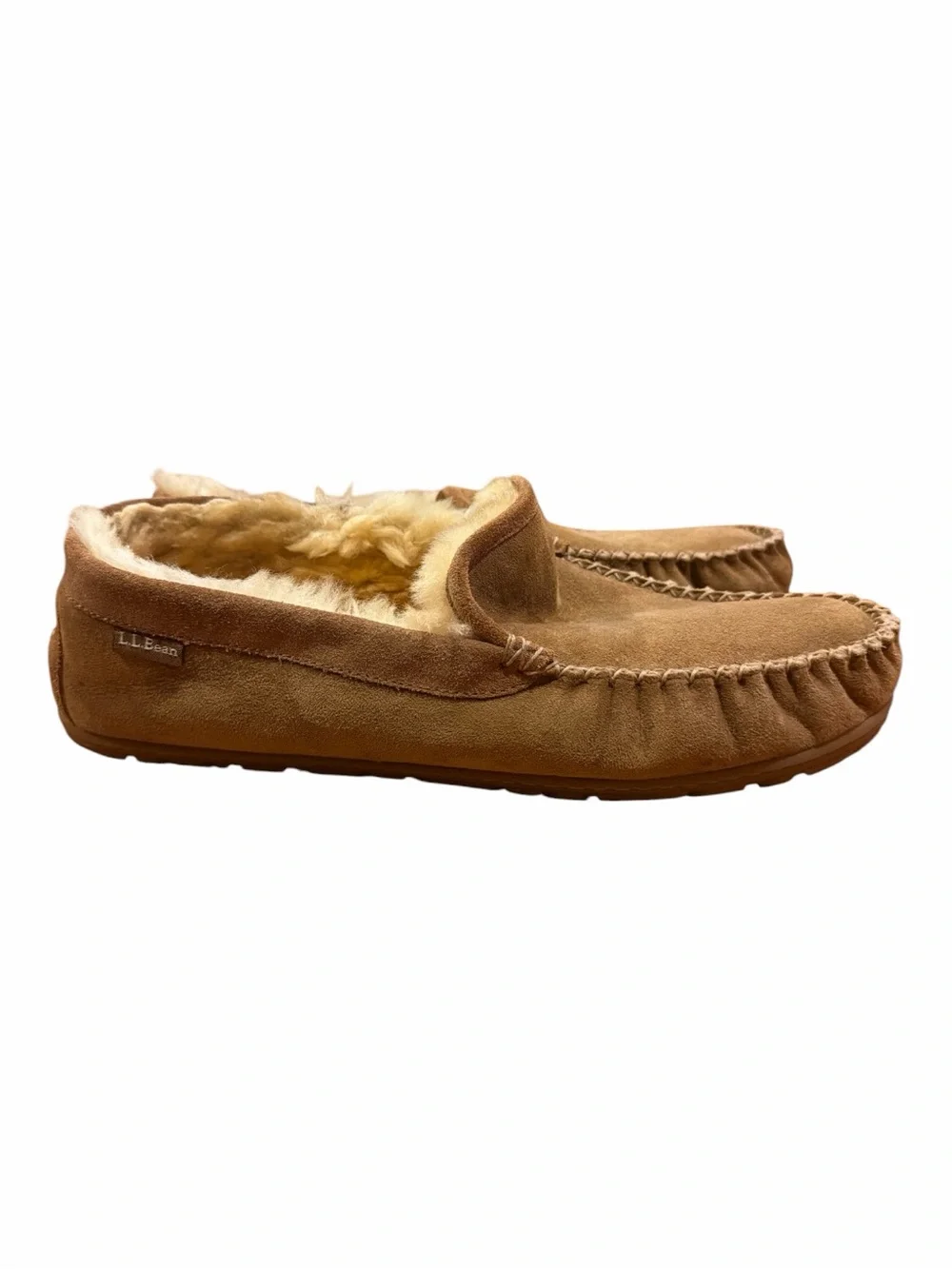 L.L. Bean Chestnut Suede Shearling Moccasin Slippers